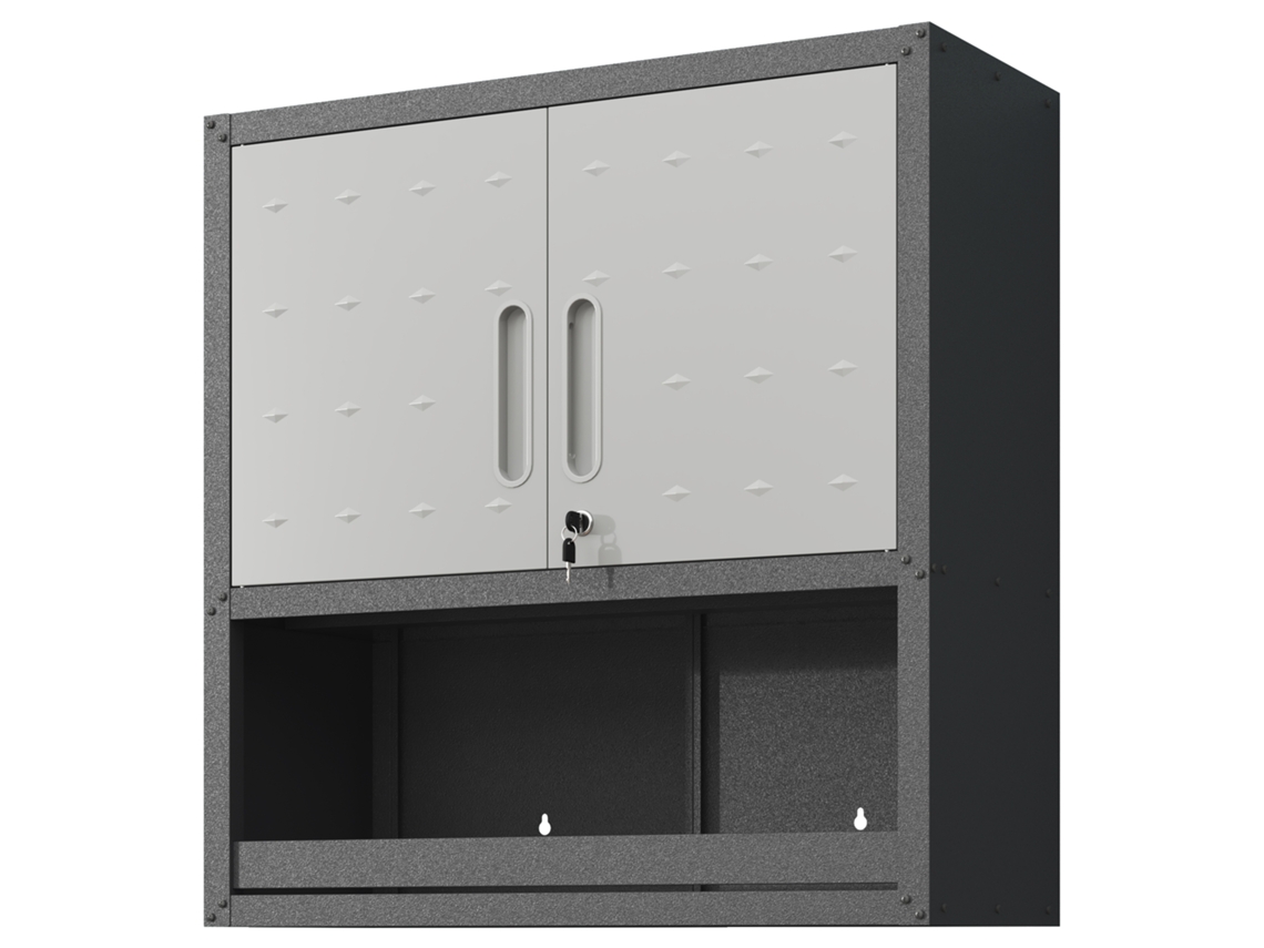 Armario De Herramientas Mural Con Puerta Con Cerradura, 1 Estante, 1 Cajón, Gris, 75x77x30cm