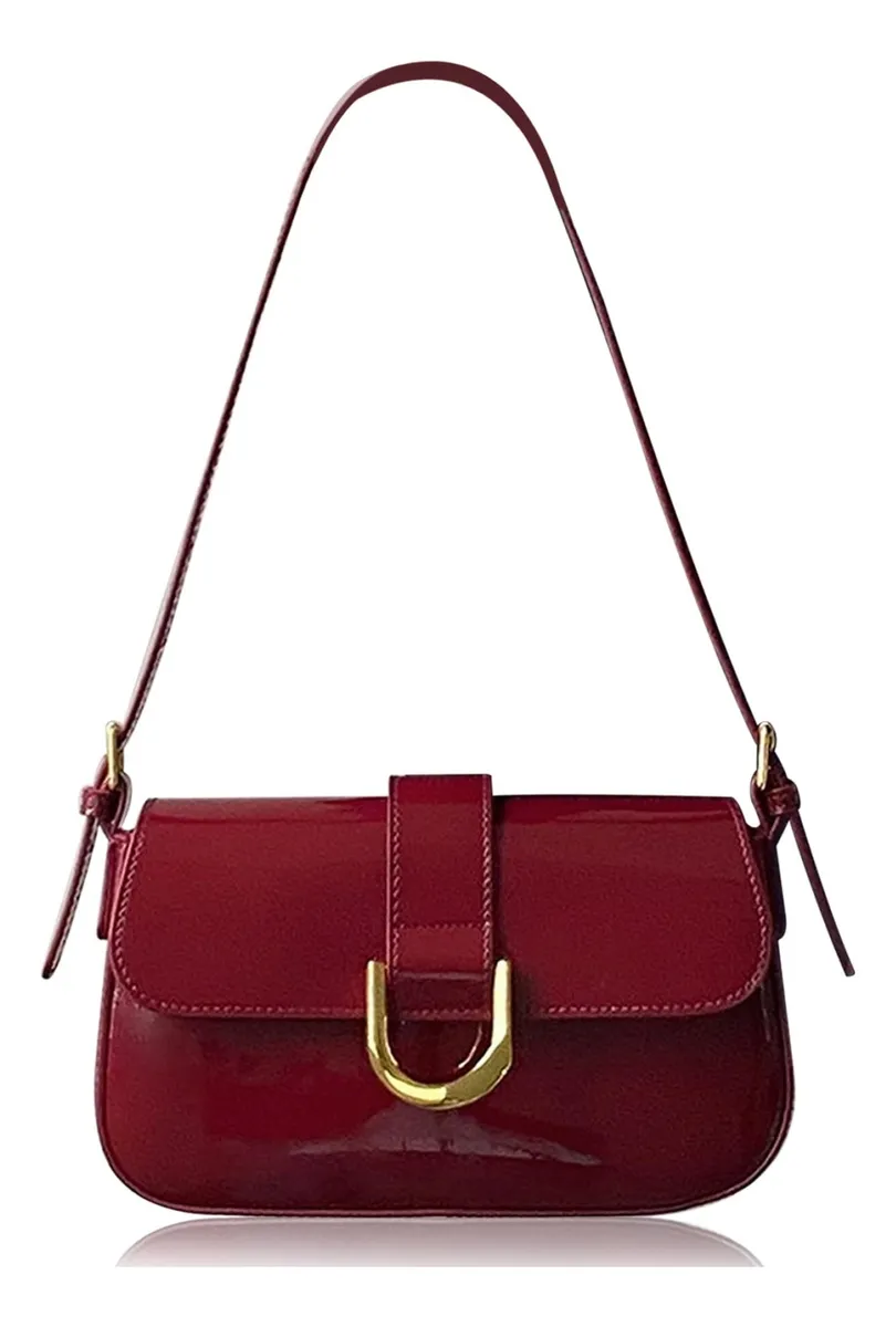 Bolso de piel rojo, bolso rojo para mujer, bolso de hombro