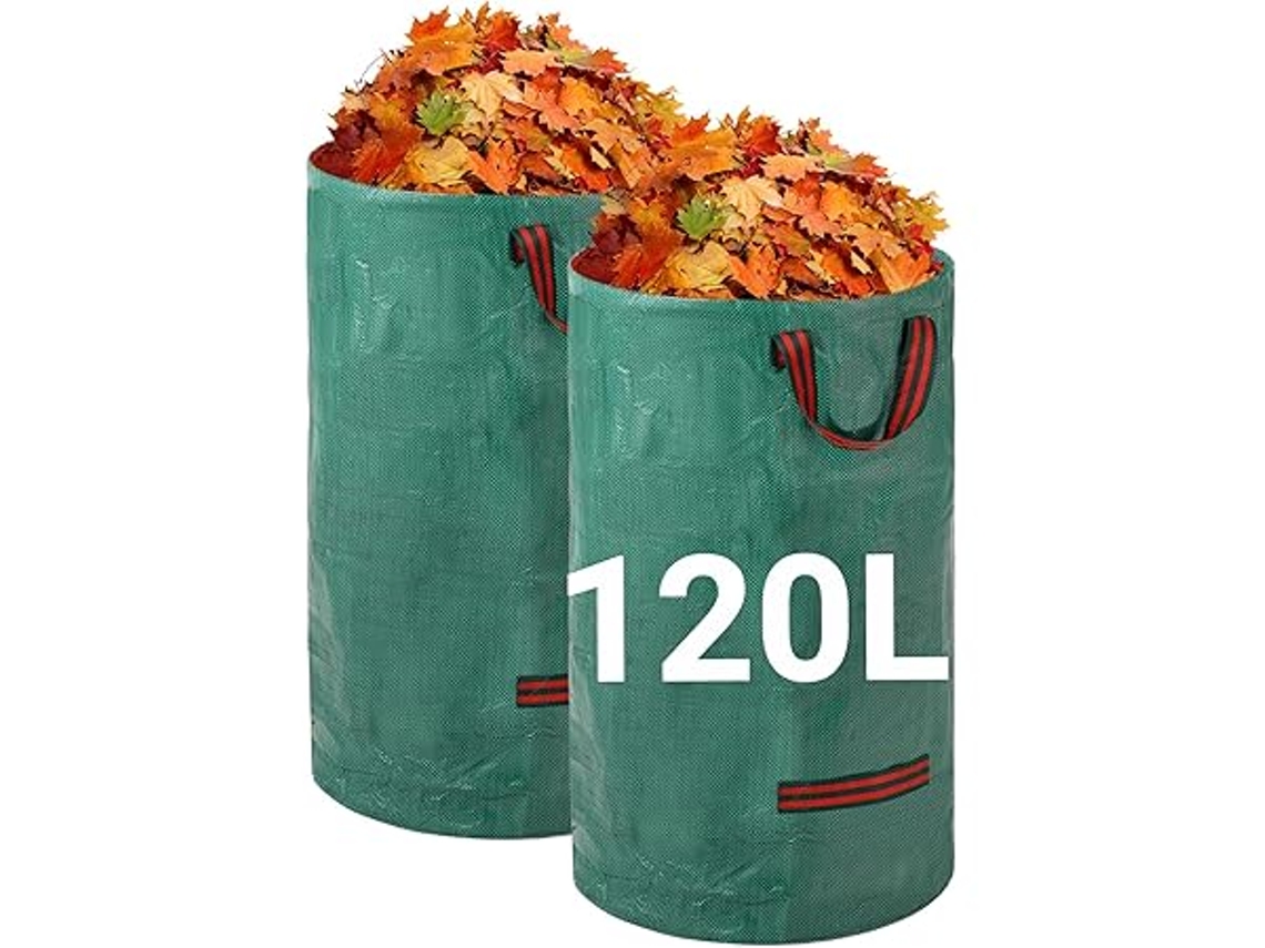 Bolsas Para Residuos De Jardín, 2 X 120 Litros, Resistentes Y Que Se Mantienen En Pie, Con 4 Asas, Robustas E Impermeables, Plegables