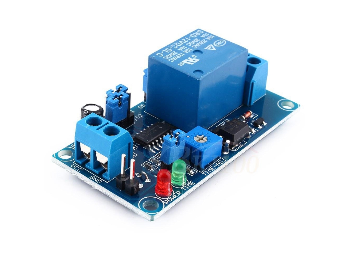 Módulo de relé de retardo de 12 V CC con temporizador, interruptor de retardo de 8 rangos, potenciómetro y protección contra polaridad inversa | Sin marca