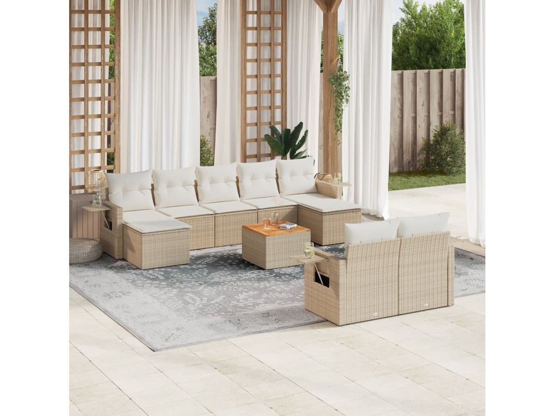 Conjunto de sofá de jardín de 10 piezas con cojines, mimbre sintético beige, Dkd Home Decor