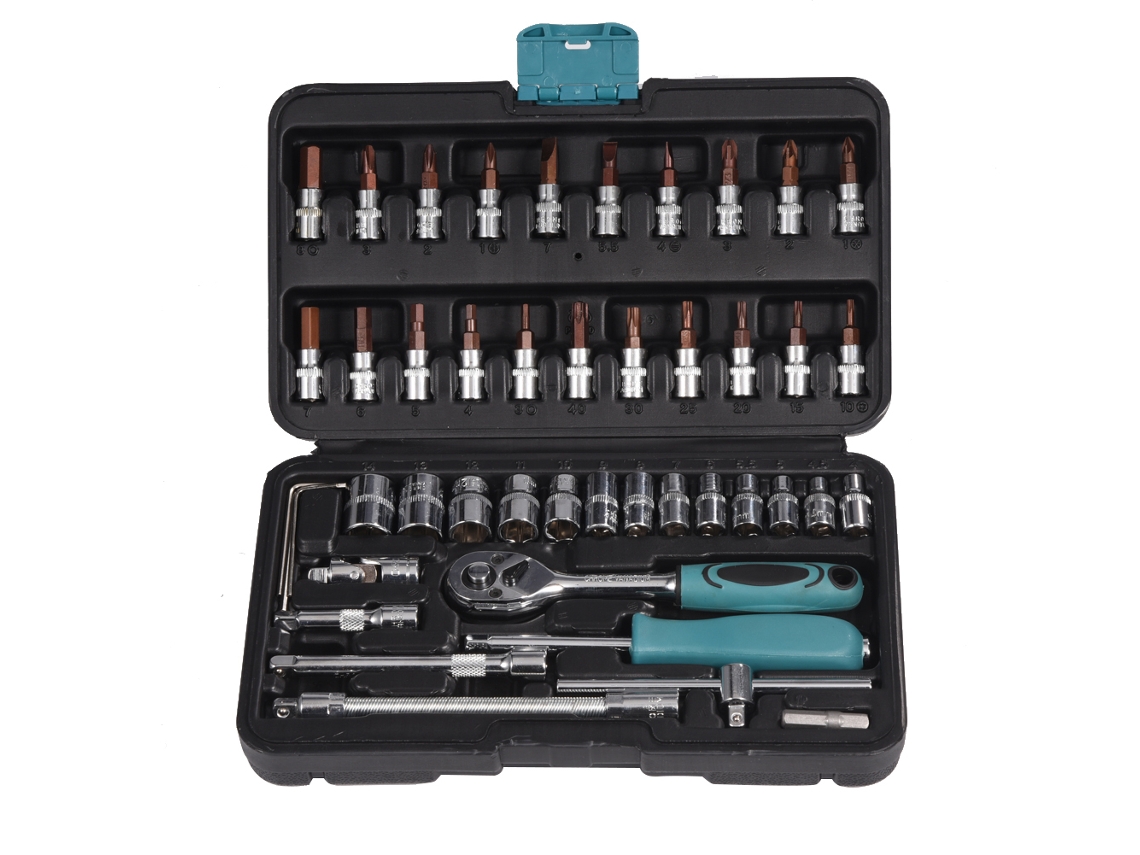 Kit De Herramientas Para Reparación De Automóviles De 46 Piezas, Acero, Para Crv, Llave Inglesa, Puntas De Destornillador Y Vasos, Estuche Plegable.