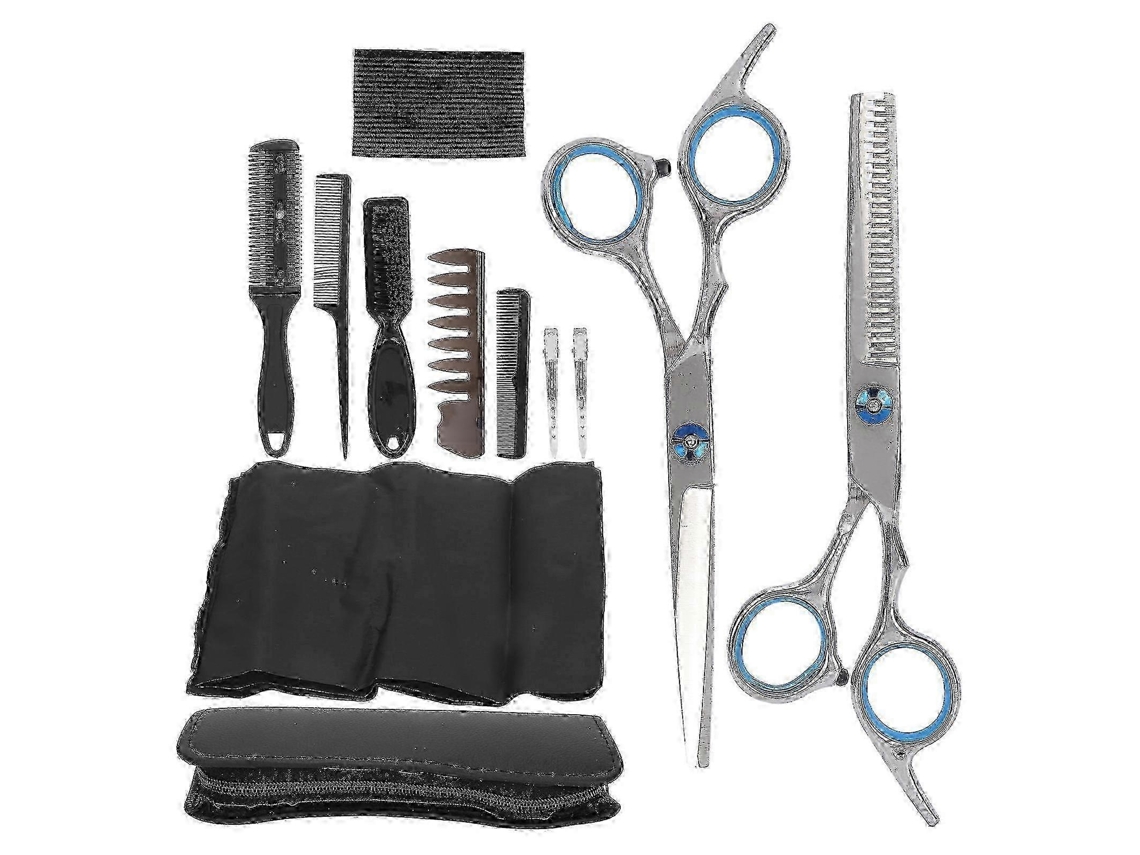 Kit de corte de cabello de 12 piezas con tijeras de acero inoxidable, capa de peluquería, pinzas para el cabello y peine.