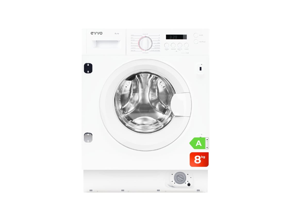 Lavadora integrable Evvo Aura 8, 8 kg, 1350 rpm, Clase energética A, Motor Inverter, Tambor Eprotect, 15 programas