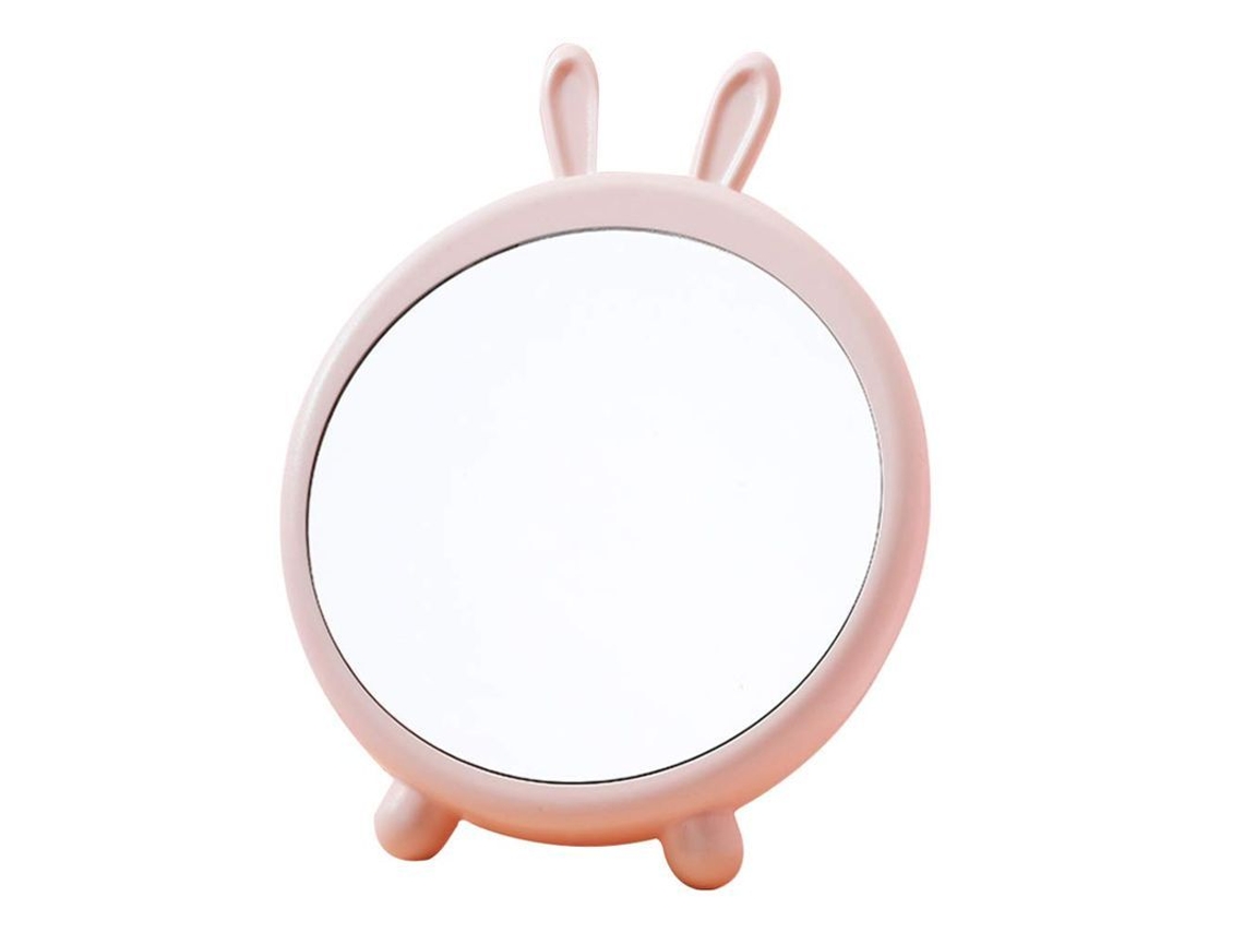 2026-linjou Espejo De Maquillaje De Mesa Plegable Portátil Conejo Cartoon Colgado De Pared Rosa