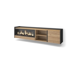 Mueble Tv, Televisión, 212x35x50cm, Para Tv Hasta 80", Chimenea Eléctrica Xxl, Colgado, Suspendido, Roble Y Negro