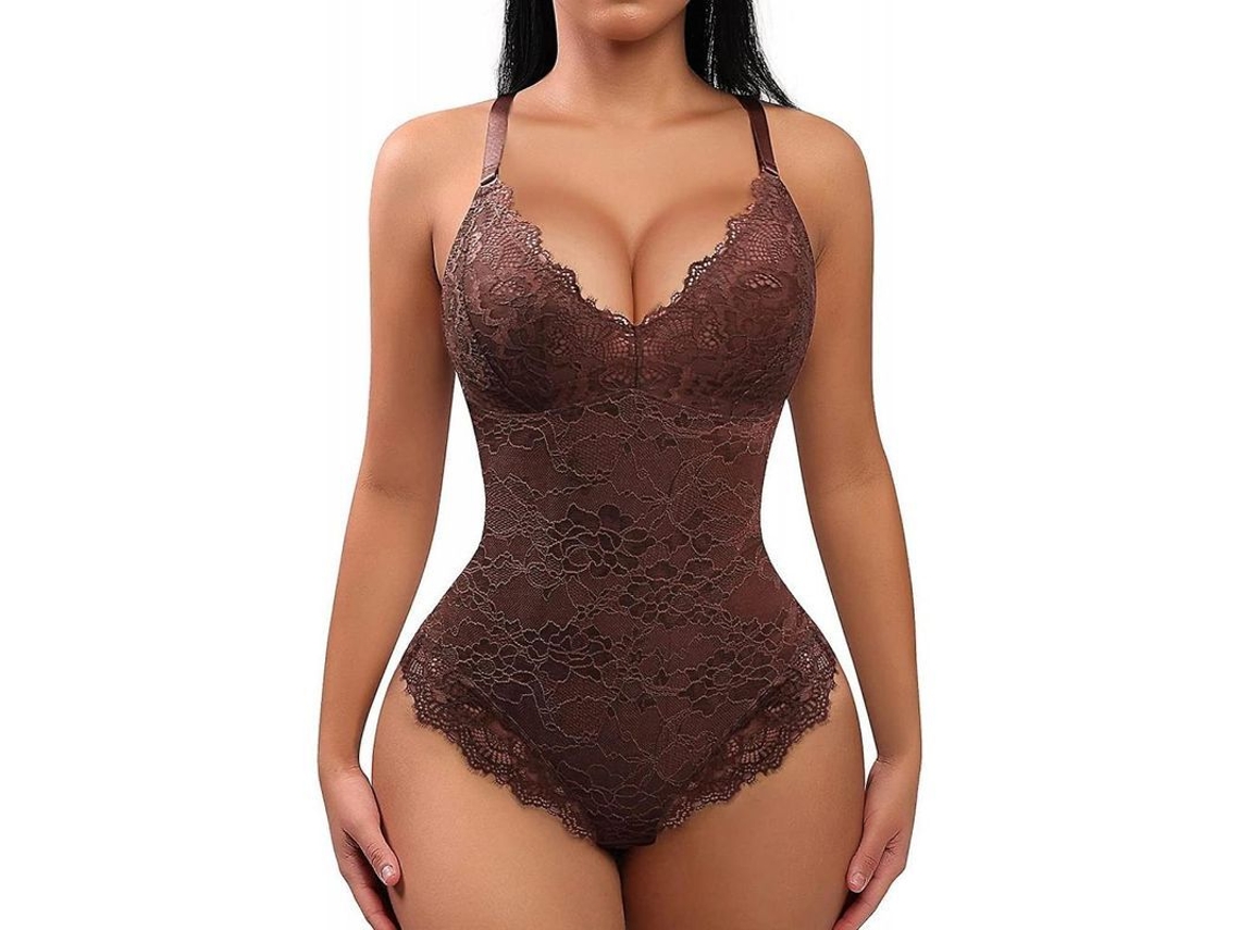 Body Suits Para Mujer Control Abdominal Thong Encaje Escote V Fajas Moldeadoras Invisible Xx-grande Marrón
