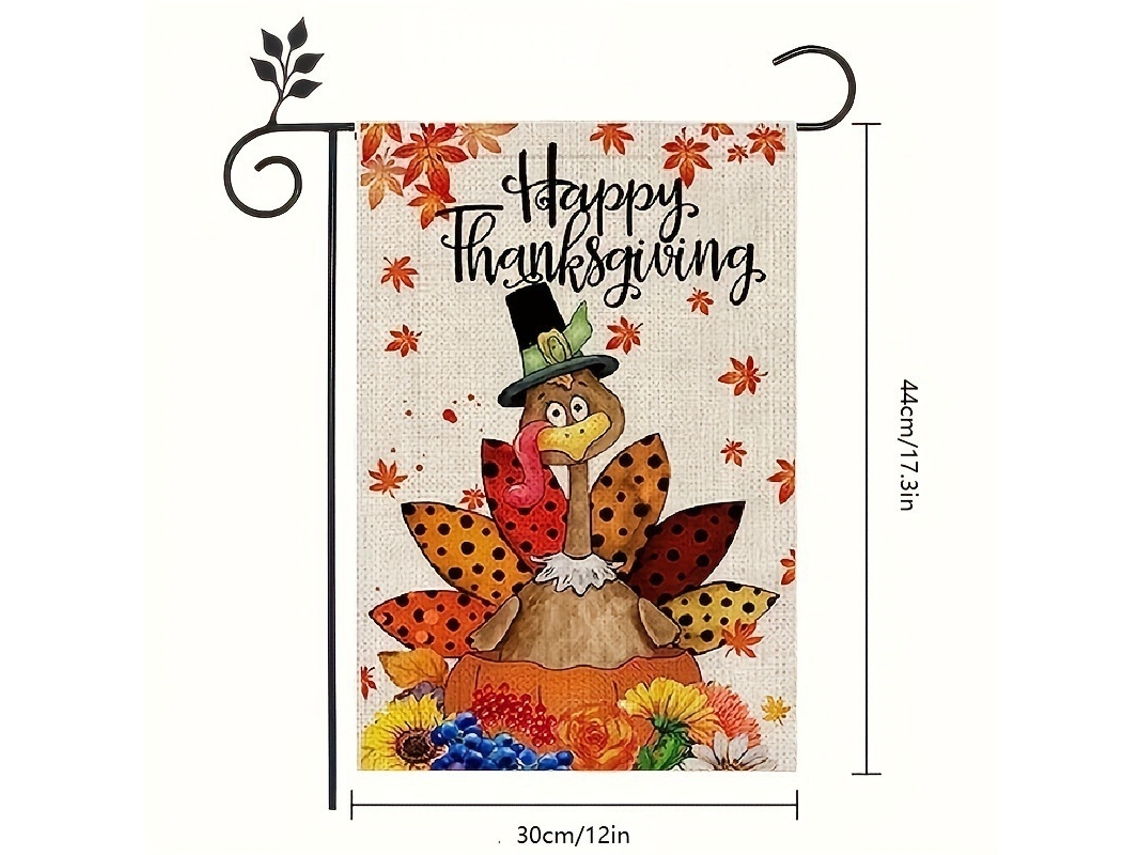 Guirnalda de jardín de Acción de Gracias 30x45 cm – Decoración de pavo de doble cara en arpillera para el patio trasero (Estilo 8)