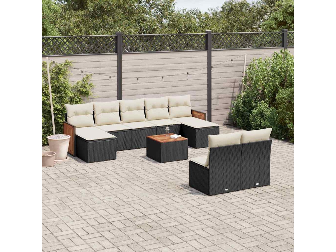 Conjunto de sofás de jardín de 10 piezas DKD Home Decor con cojines de mimbre negros