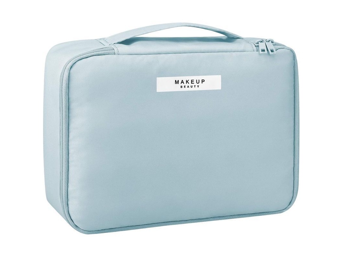 2026-linjou Bolsa De Maquillaje Grande Impermeable Para Viajes Con Compartimento De Brochas Azul Azul