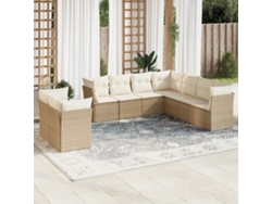 Conjunto de 9 sofás de jardín con cojines de mimbre beige de Dkd Home Decor