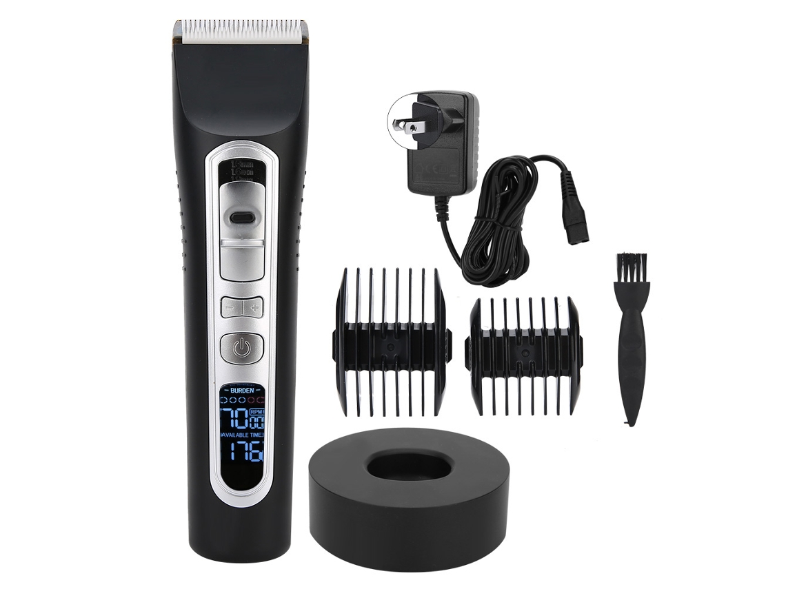 Tijera Eléctrica De Pelo Multifuncional Con Pantalla Lcd Digital Y Base Recargable Negro