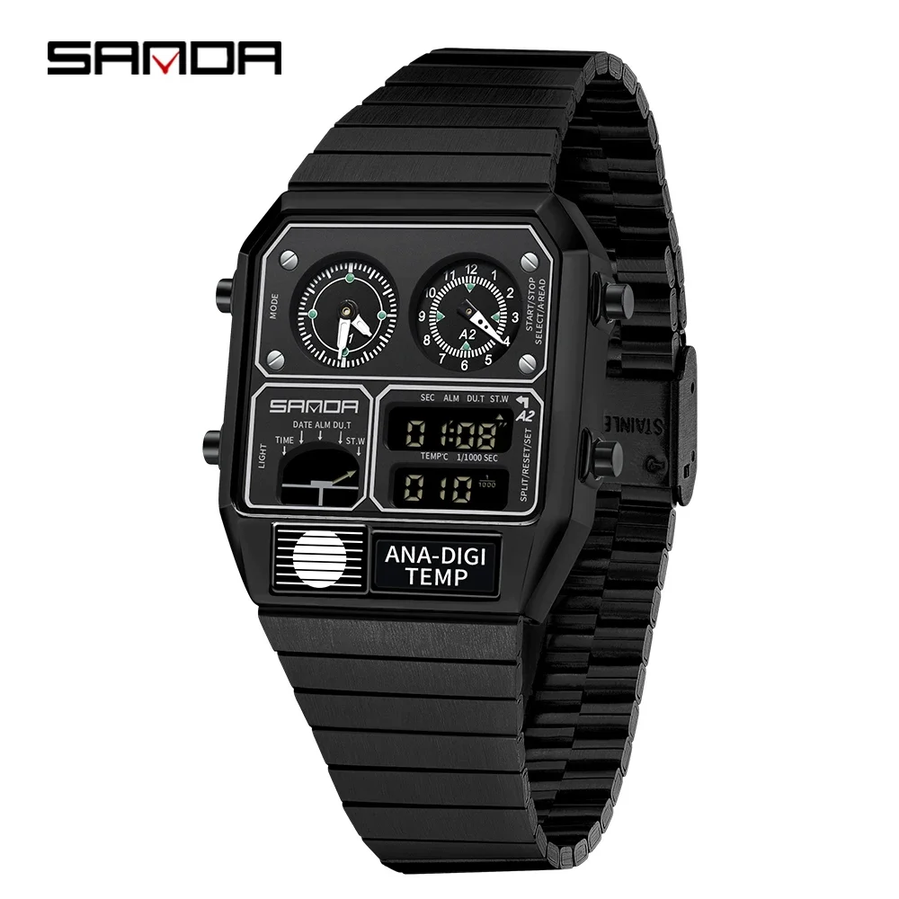 Reloj De Hombre Multifuncional Con Termómetro, Cronómetro Y Led (negro).