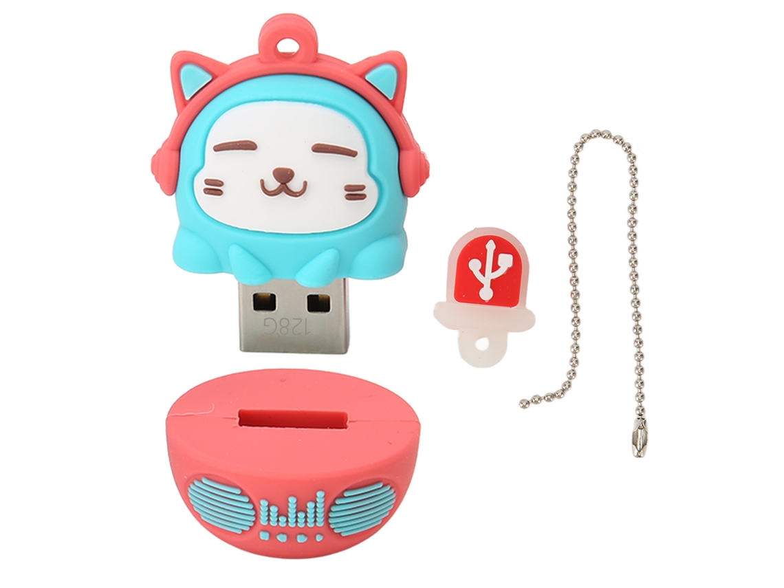 Unidad Flash Usb 2.0 Cartoon Cat 128g Linda Antichoque Plug And Play Para Teléfono Portátil Azul Rojo