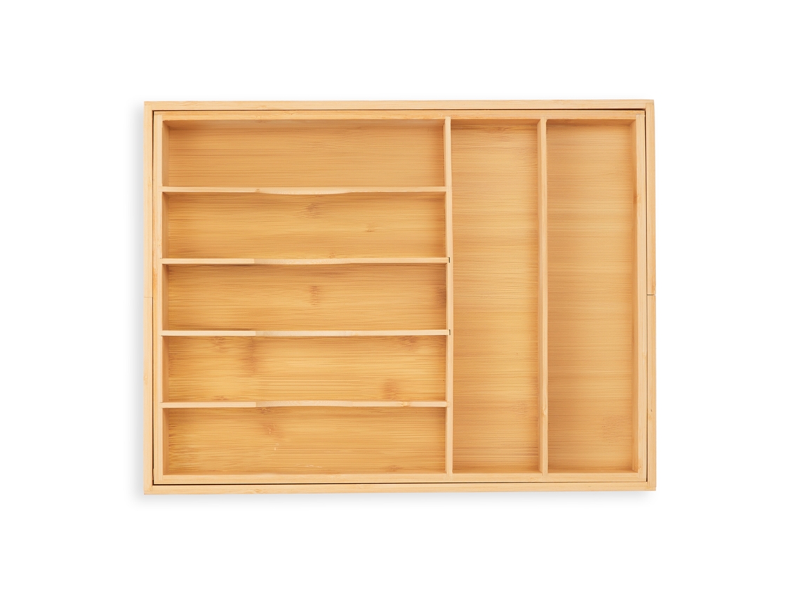 Relaxdays Cubertero Cajón Extensible 7 A 9 Compartimentos Bambú, 5 X 34-50,5 X 44,5 Cm, Organizador Cubertería, Natural
