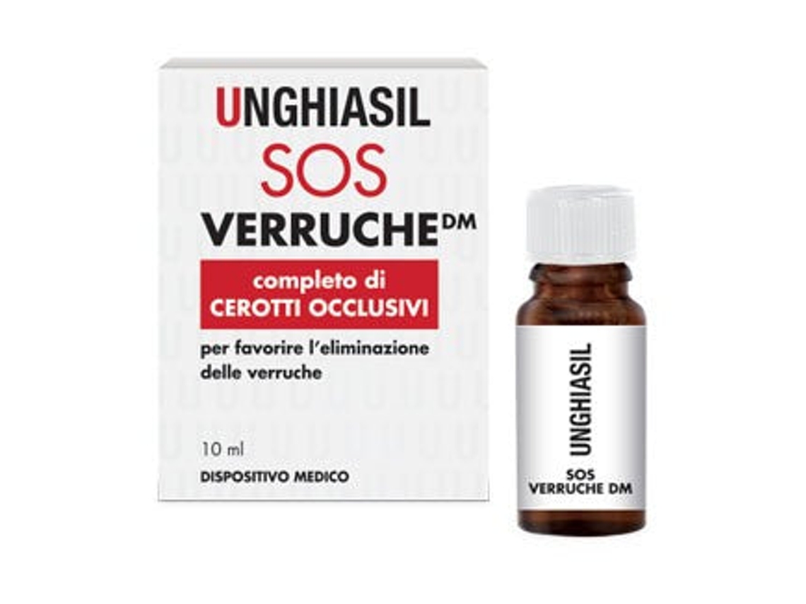 Dispositivo médico para verrugas en frasco con pincel de 10 ml, 9 apósitos para cubrir verrugas, Unghiasil Marco Viti Farmaceutici