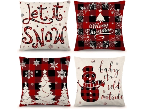 Fundas de almohada navideñas Juego de 4 fundas de almohada a cuadros de búfalo negro y rojo de granja de 18 18 pulgadas