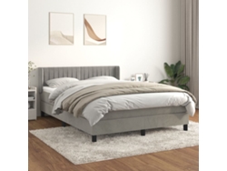 Cama Box Spring Con Colchón Terciopelo Gris Claro 140x190 Cm