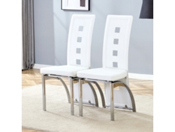 Sillas De Comedor 2 Piezas - Diseño Europeo Con Patrón De Agujeros, Pu Blanco + Patas Metálicas Plateadas - White+silver
