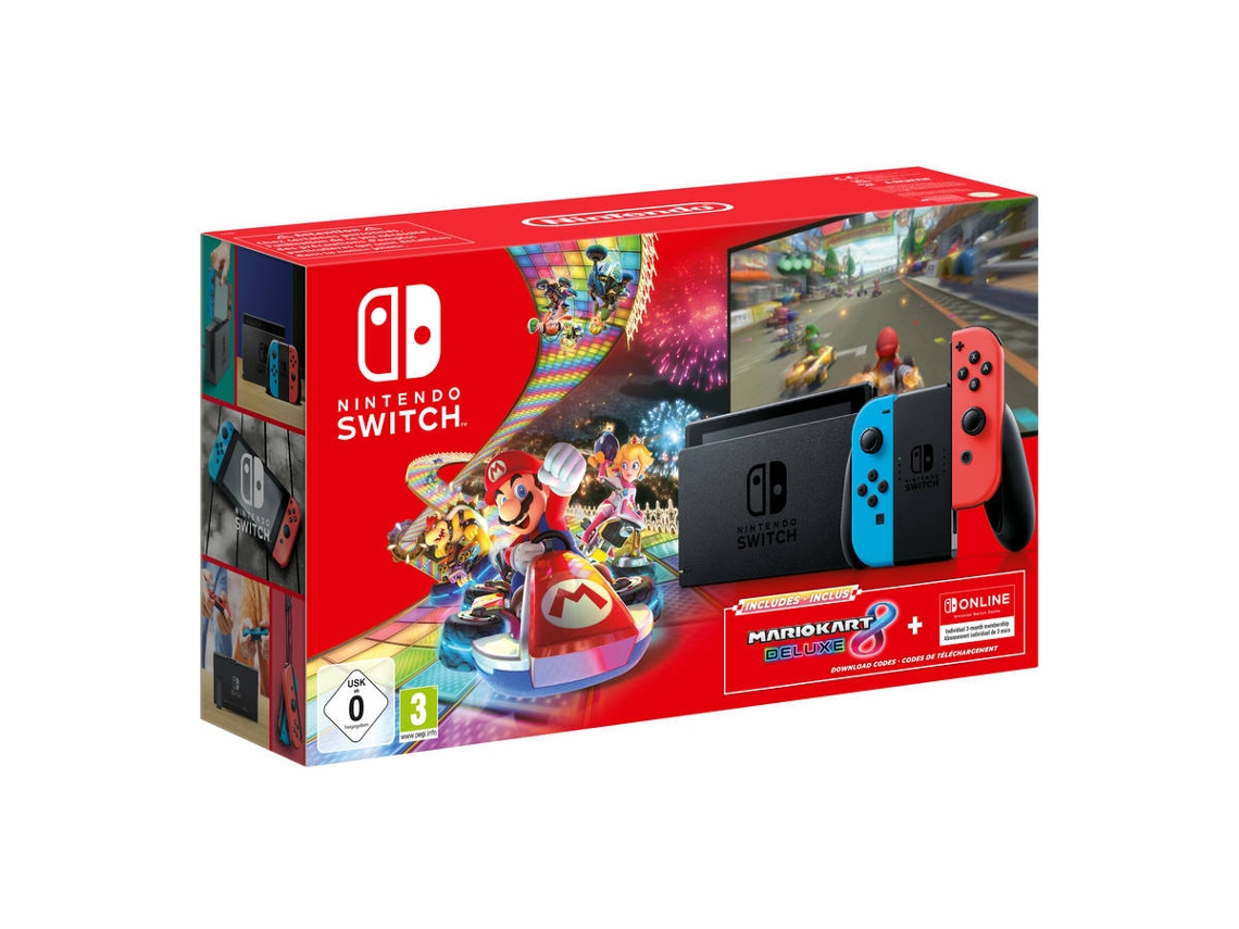 Consola Nintendo Switch joycon azul y rojo mario kart 8 deluxe descarga v2 bundle 32 gb neon 3 meses nso