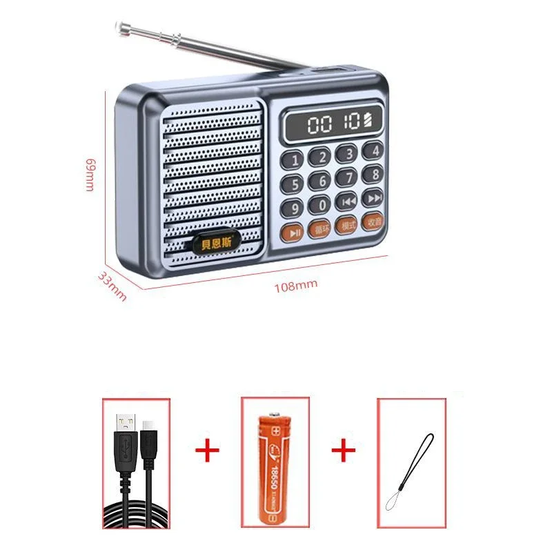 (gris) Mini Radio Fm Con Pantalla Led, Altavoz Bluetooth, Reproductor De Música Mp3, Soporte Para Tarjeta Tf Y Disco U