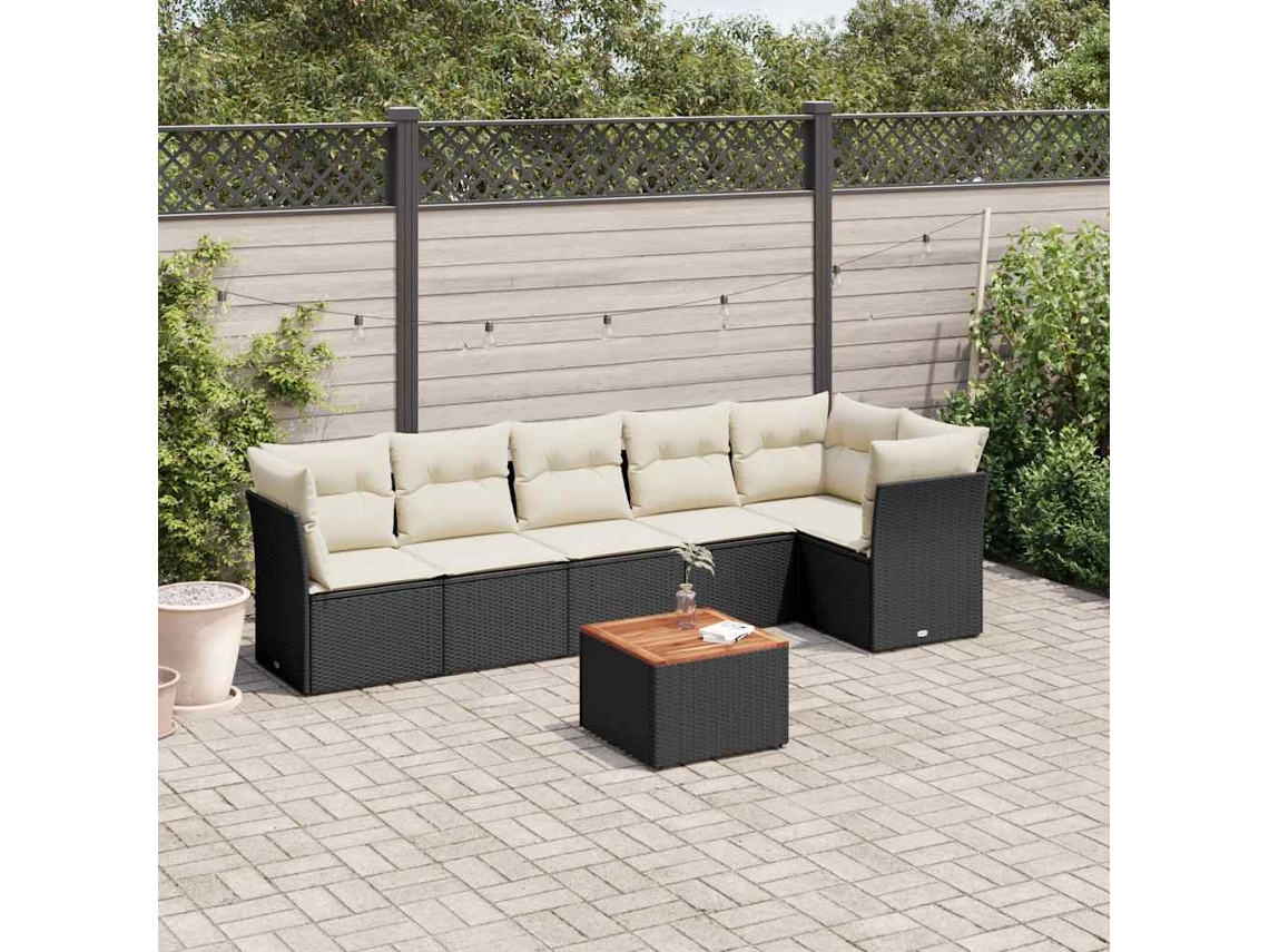Conjunto de sofá de jardín de 7 piezas con cojines, ratán negro, Dkd Home Decor