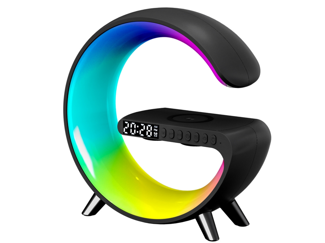 Cargador Inalámbrico Luz Ambiental Altavoz Bluetooth Música Ritmo Reloj Despertador