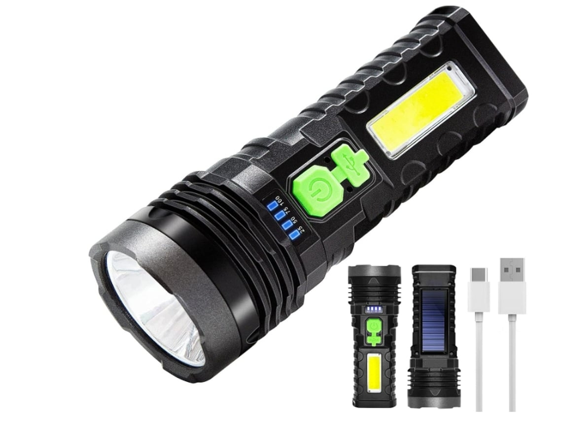 Linterna LED recargable, linterna solar recargable, 1000 lúmenes, con cargador USB, impermeable, negra, Yunzii