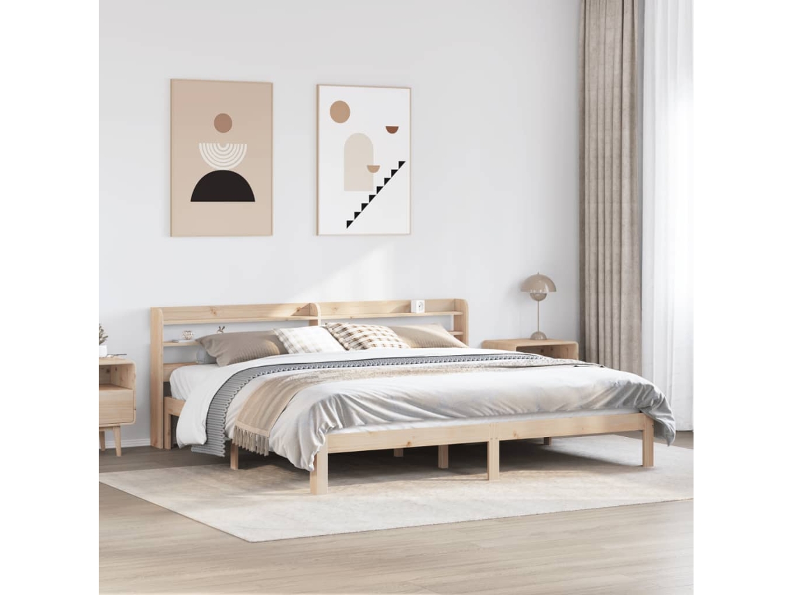 Estructura De Cama Con Cabecero Madera Maciza De Pino 200x200cm