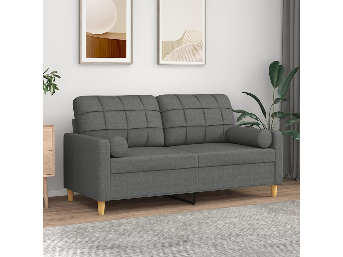 Sofá De 2 Plazas Con Cojines Tela Gris Oscuro 140 Cm
