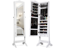 Joyero con puerta de espejo de cuerpo entero, 41,5 x 37 x 160 cm, blanco.
