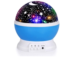 Proyector de luz nocturna estrellada con alimentación USB, rotación de 360°, luna y estrellas, 9 modos de color, cielo azul.
