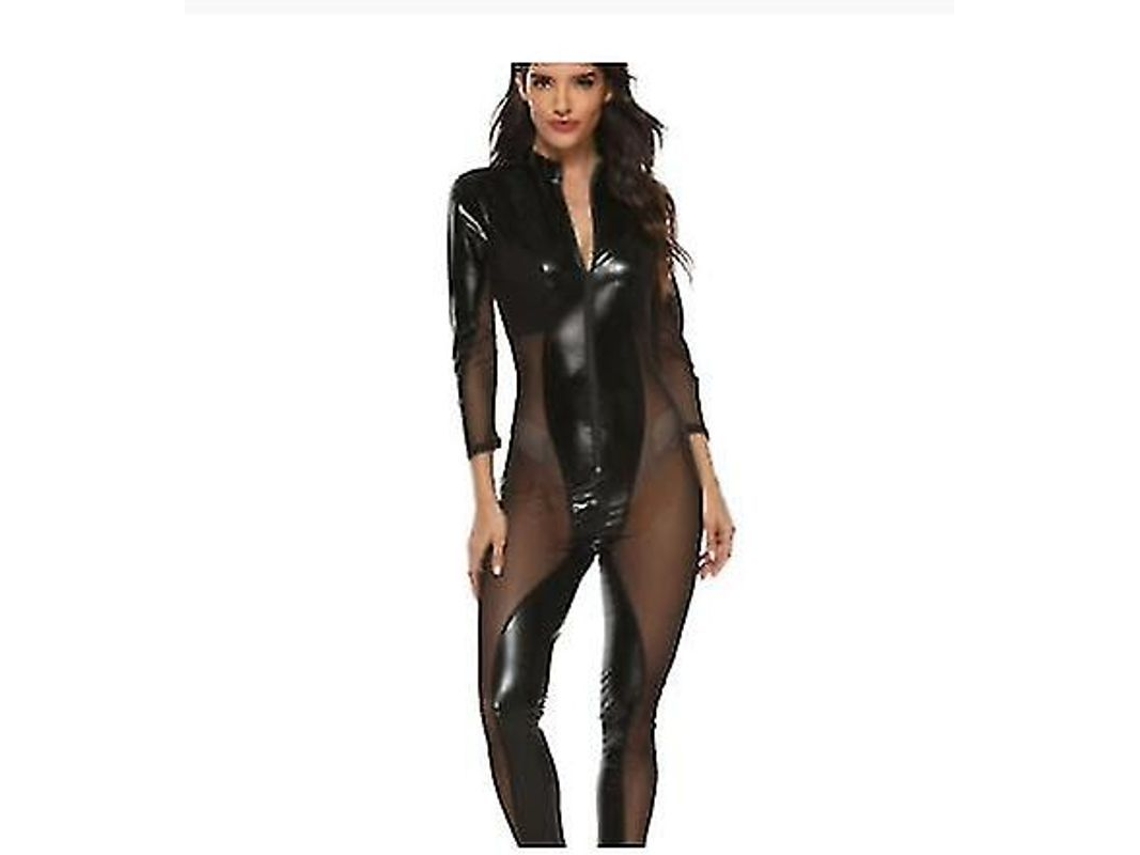 2026-mono De Cuero Con Cremallera Doble Sexy Para Mujer Lencería Transparente Mesh Spandex Erotica Intima Gato Latex