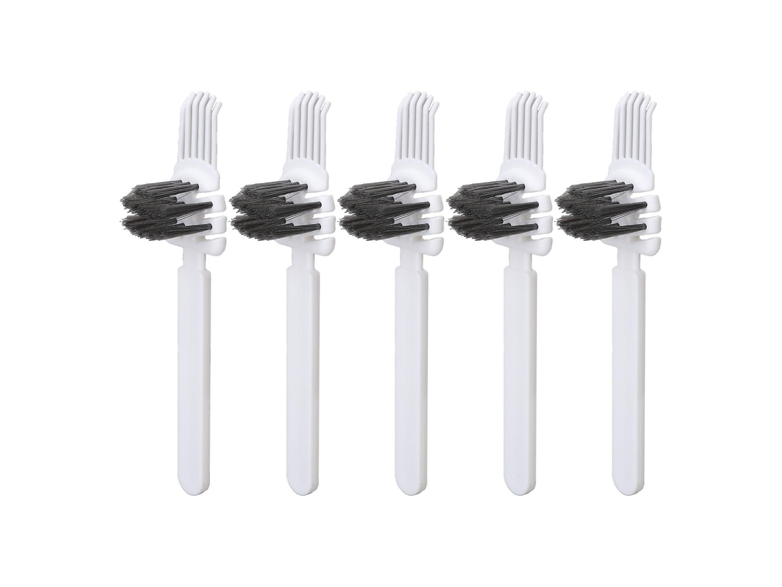 Juego de cepillos portátiles para limpieza del cabello, 5 piezas, con cerdas de plástico densas y mango largo, en color blanco.
