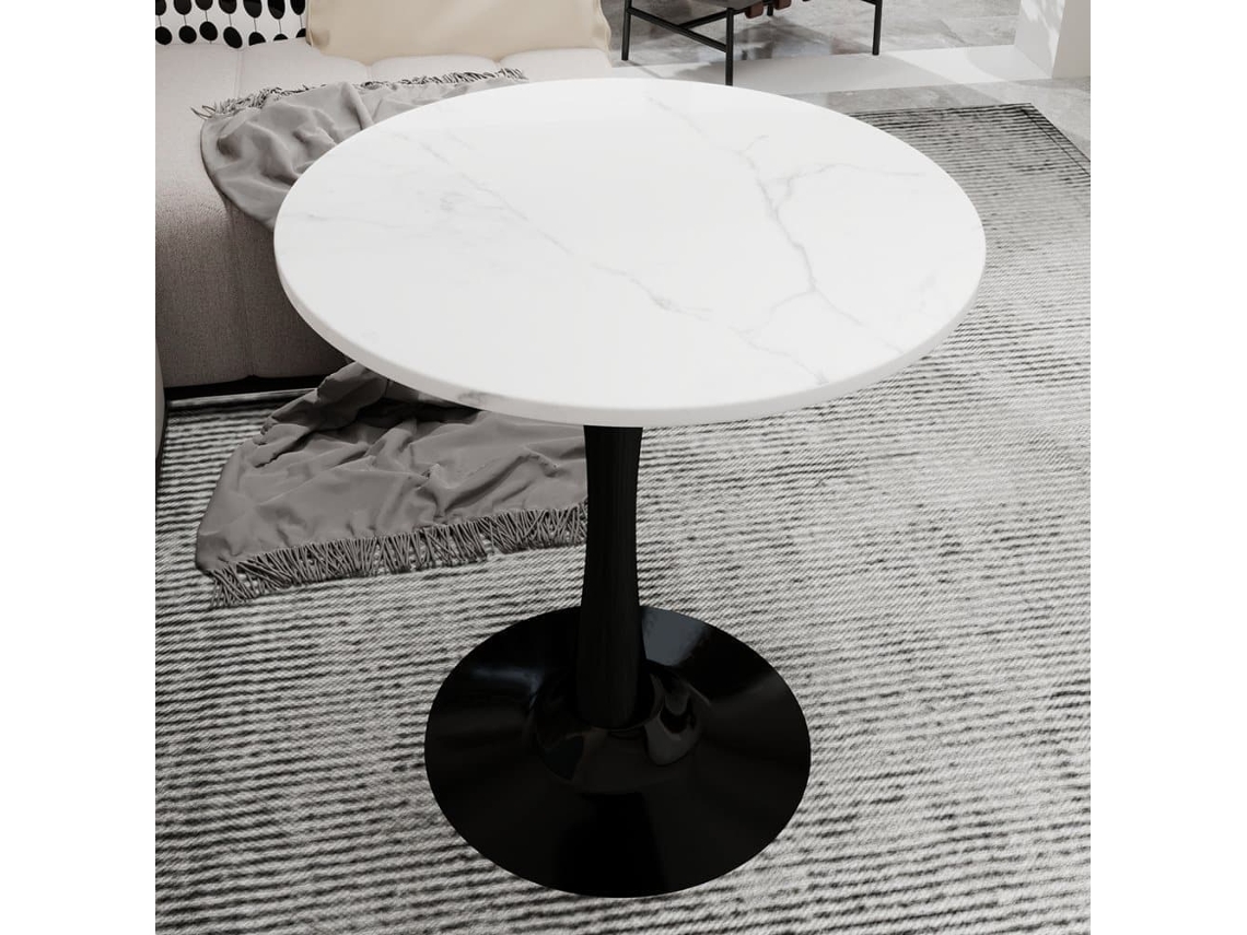 Mesa De Centro 70 Cm - Estilo Moderno Mid-century, Redonda, Mármol Blanco - Negro Y Blanco