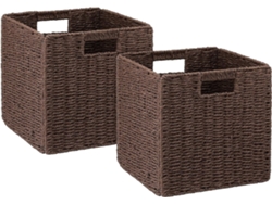 Paquete de 2 cestas de mimbre, cestas de papel tejidas a mano, cajas de almacenamiento plegables