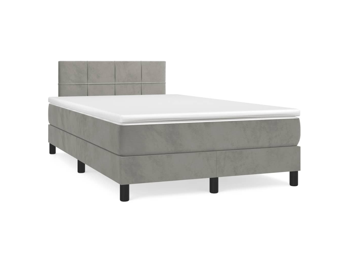 Cama Box Spring Con Colchón Terciopelo Gris Claro 120x190 Cm