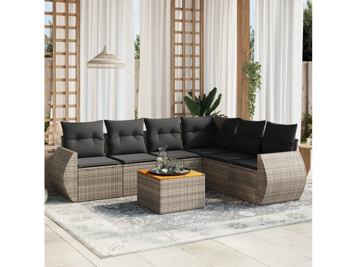 Conjunto de sofás de jardín de 7 piezas DKD Home Decor con cojines de mimbre gris