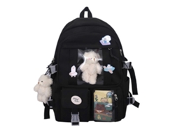 Mochila escolar grande estilo Harajuku japonés para portátil, mochila escolar de nailon para universidad, negra.