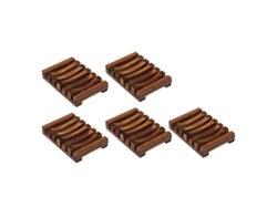 Juego de 5 jaboneras, de bambú natural, para lavabo del baño. TRUYUETY