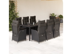 Juego de comedor de jardín de 9 piezas con cojines de mimbre negros de DKD Home Decor