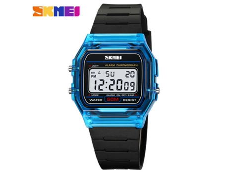 Relojes de pulsera deportivos impermeables electrónicos digitales multifuncionales Relojes para estudiantes-Cinturón negro azul transparente LUUCOZK