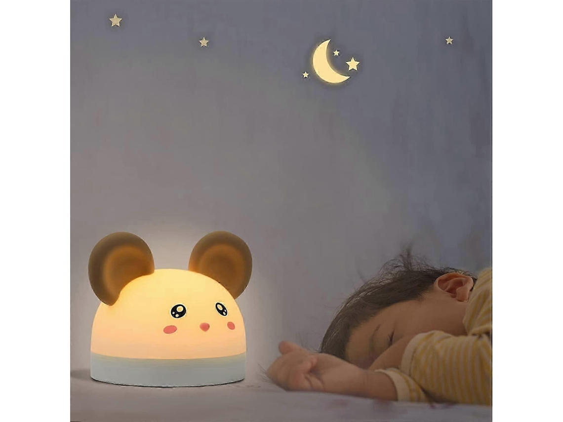 Luz nocturna infantil 2 en 1 Rosewell: reloj despertador portátil y luz nocturna con brillo ajustable y recargable por USB.