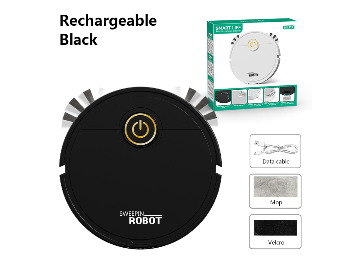 (versión Recargable Negra) Aspiradora Robótica Automática 3 En 1 Con Carga Usb