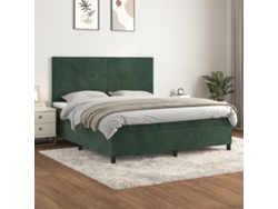 Cama Box Spring Con Colchón Terciopelo Verde Oscuro 160x200 Cm