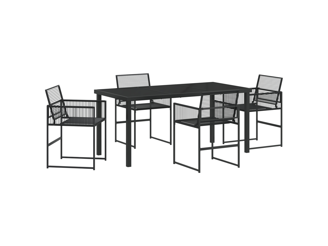 Conjunto de comedor de jardín Vidaxl de 5 piezas, negro, poliéster y ratán