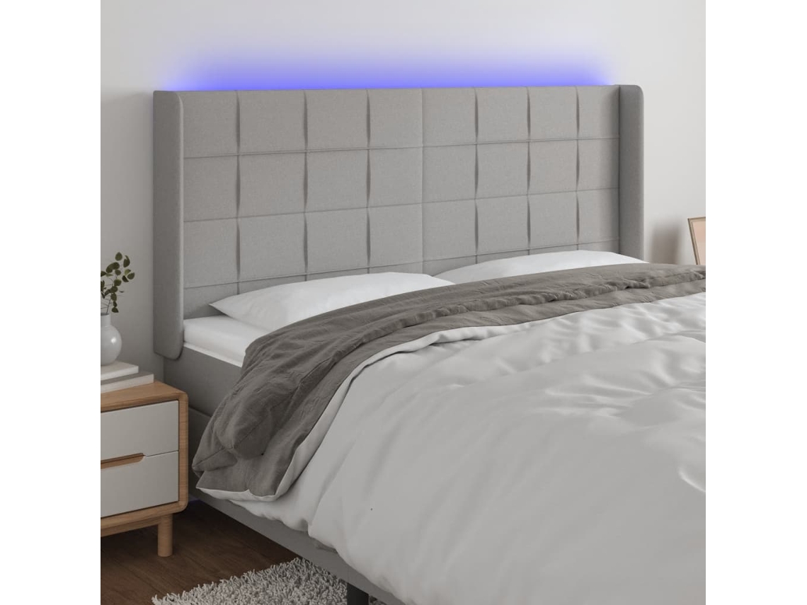 Cabecero Con Led De Tela Gris Claro 203x16x118/128 Cm