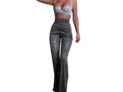 Pantalones Largos Holgados De Talle Alto Color Plata Para Mujer - Moda Diaria - Viajes