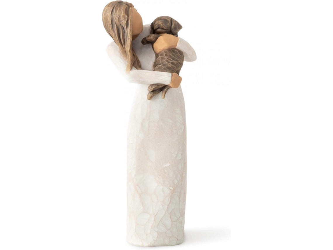 Figura de Rebe esculpida y pintada a mano: Feliz amistad con un querido perro mascota.