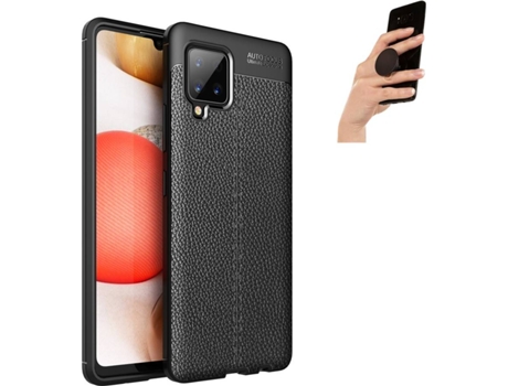 Carcasa y Popsocket Samsung A42 Rugged Leather Negro
